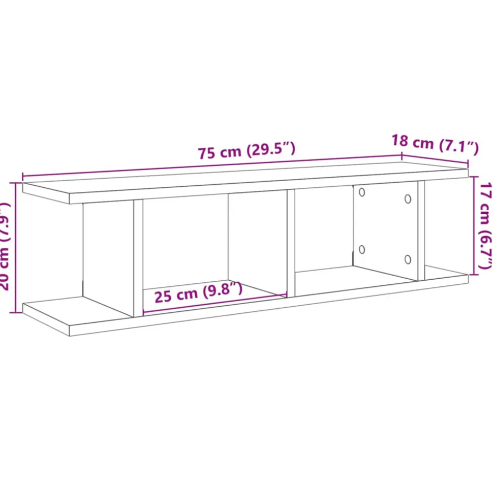 VIDAXL - Étagères murales 2 pcs vieux bois 75x18x20 cm bois d'ingénierie