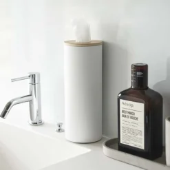 YAMAZAKI - Boîte à mouchoirs ronde en métal tissue