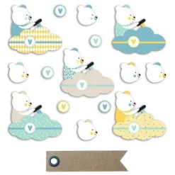 YOUDOIT - 20 formes découpées nounours léonard + 20 étiquettes kraft fanion