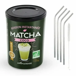 YOUDOIT - Boisson instantanée matcha coco 150 g + 4 pailles en inox
