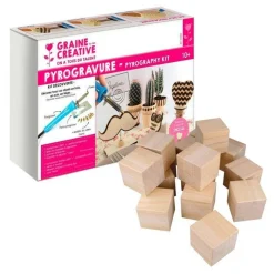 YOUDOIT - Coffret pyrogravure + 16 cubes en bois 6 cm