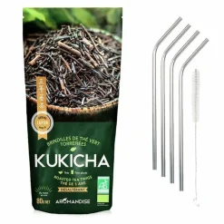 YOUDOIT - Sachet de thé bio japonais kukicha 80 g + 4 pailles inox