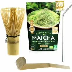 YOUDOIT - Thé matcha + fouet + cuillère en bambou + 4 pailles inox