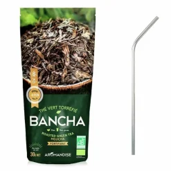 YOUDOIT - Thé vert bio japonais bancha hojicha 30 g + 4 pailles en inox