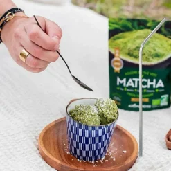 YOUDOIT - Thé vert bio matcha en poudre 50 g + 4 pailles en inox